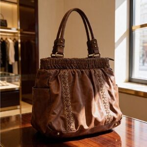 American Glamour | Women’s Elegant Brown Leather Boho Style Tote Bag